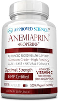 Approved Science Anemiaprin - Absorbable Iron, Vitamin C - Gentle On Stomach - 180 Capsules - 3 Month Supply - Non-GMO, Vegan