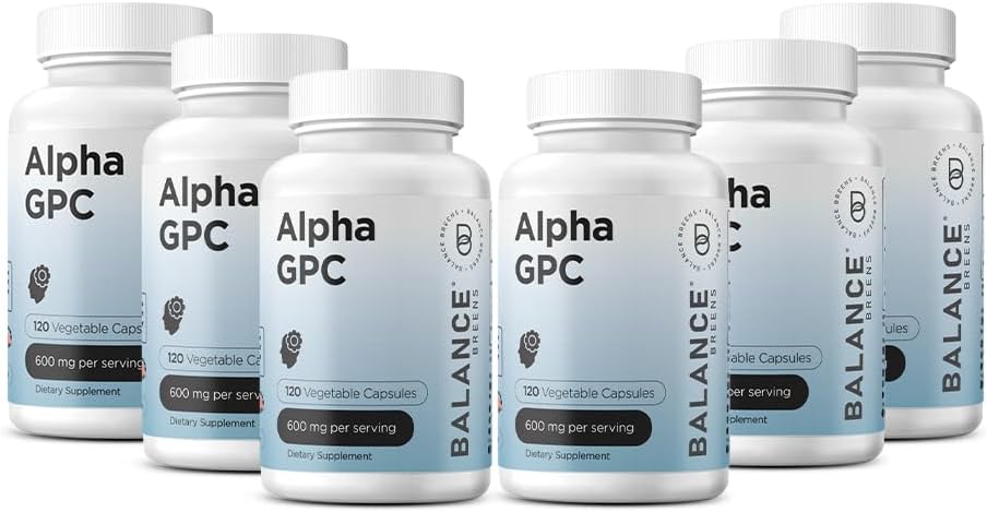 Alpha GPC Choline Supplement 600mg, 120 Veg Capsules - Advanced Memory Formula, Nootropic Brain Support (Pack of 6)