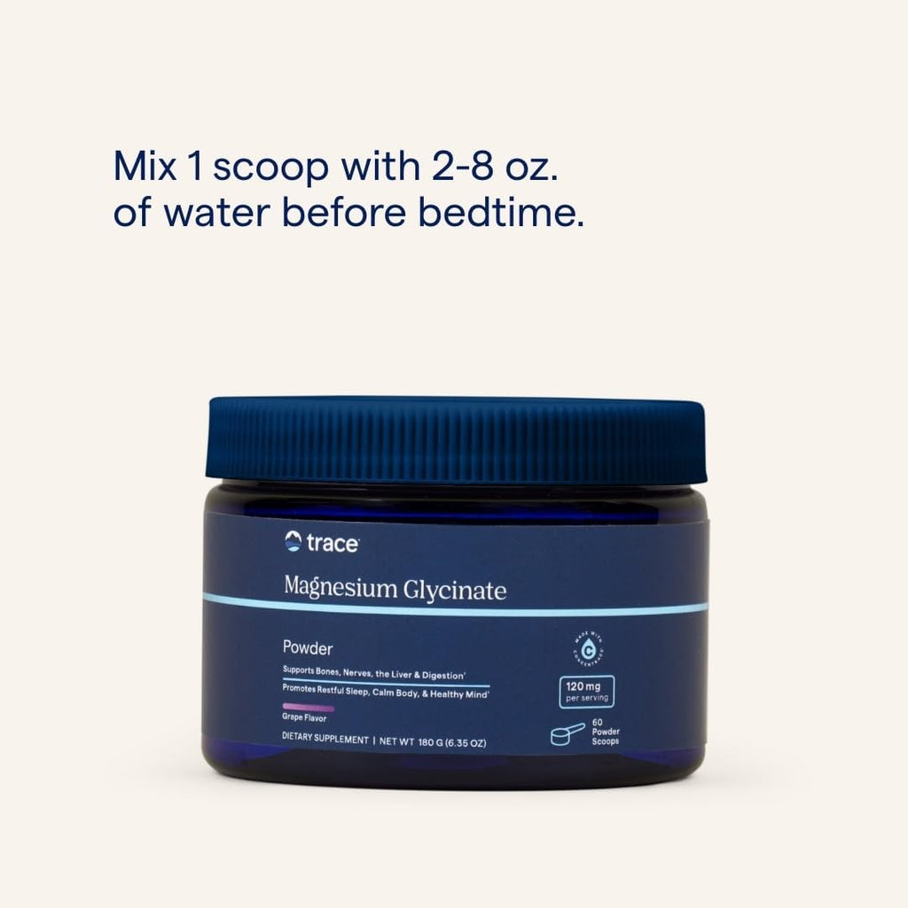 Trace Minerals Magnesium Glycinate Powder - Daily Magnesium Powder for Sleep Support - Calming Bedtime Drink - Natural & Gentle - Grape - 180g (60 Servings)