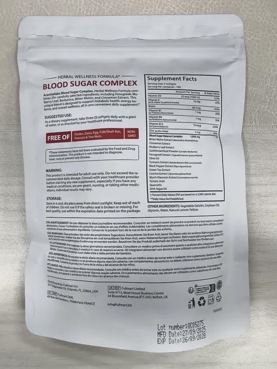Blood Sugar Complex, Blood Sugar Complex 20 Active Ingredients with Fenugreek, Mulberry Leaf, Bitter Melon & Cinnamon Extract, Herbal Wellness Formula, 300 Softgels