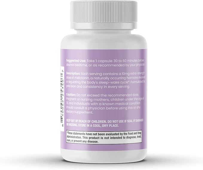 10 mg Extra Strength Dosage Melatonin in Easy-to-Swallow Capsules - 180 Servings