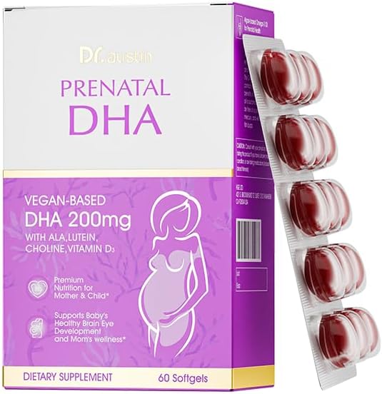 DR.AUSTIN Prenatal DHA Supplement – Triple A Brain & Vision Support with Algae Oil DHA, ARA, ALA, Lutein – Clinically Proven for Baby Development & Mom’s Wellness (Non-GMO, Pure Algae Oil)