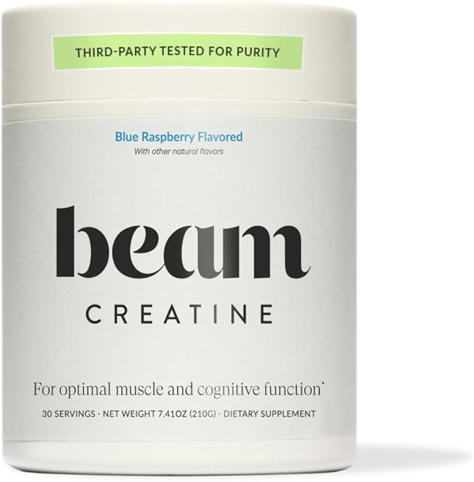 Beam Creatine Powder, Third Party Tested, Micronized Creatine Monohydrate Supplement, Creatine for Women and Men, Muscle Strength, Recovery, Health and Wellness Gift, 30 Servings, Blue Raspberry