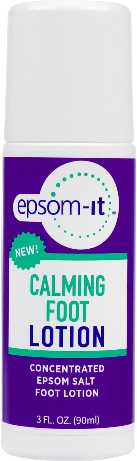 EPSOM-IT Calming Foot Lotion - Roll On Magnesium Sulfate Lotion for Tired Feet & Ankles, Topical Epsom Salt with Urea, Soften Tough Skin and Cracked Heels, Providing Comfort for Legs and Feet 3.0 oz