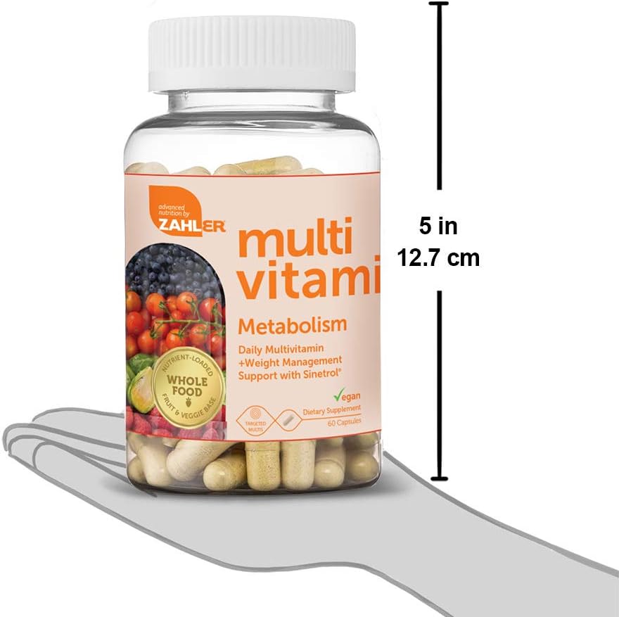 Zahler Multivitamin Metabolism, Daily Multivitamin +Weight Management Support, Multivitamin for Women and Men with Iron, Certified Kosher, 60 Capsules