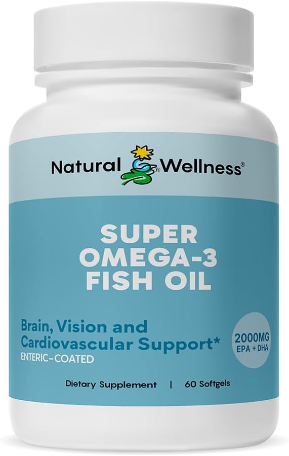 Natural Wellness Super Omega-3 Fish Oil – 600 mg EPA & 400 mg DHA for Heart, Brain, and Joint Health – 60 Enteric-Coated Softgels