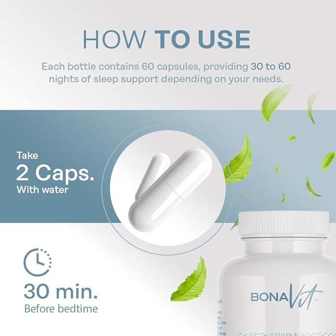 Natural Sleep Aid - with Melatonin 5mg, Valerian, L-Tryptophan & L-Theanine - Sleep and Wellness Supplement - Natural Vegan Supplement with no Additives - 30 Servings - BonaDreams
