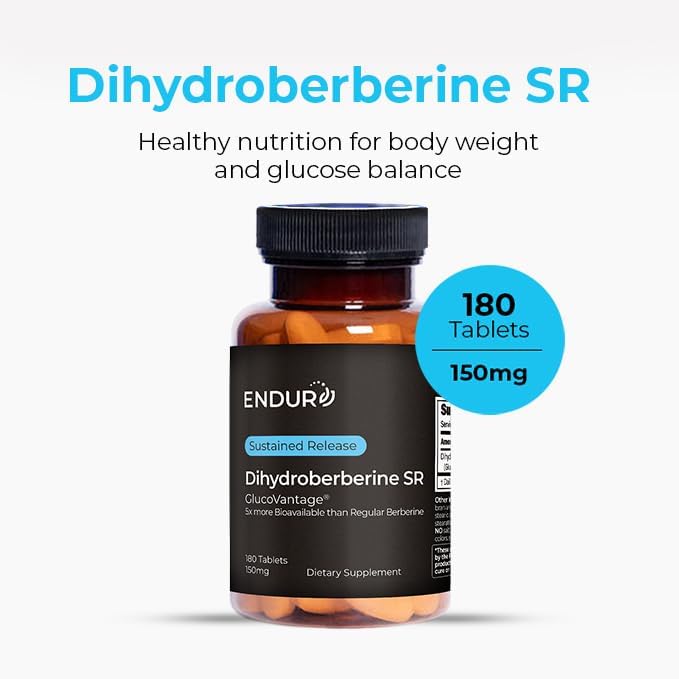 Endur Dihydroberberine SR, Helps Support Blood Sugar Health, Metabolism & A Healthy Weight, Gluten Free, 150mg (180 Tablets)