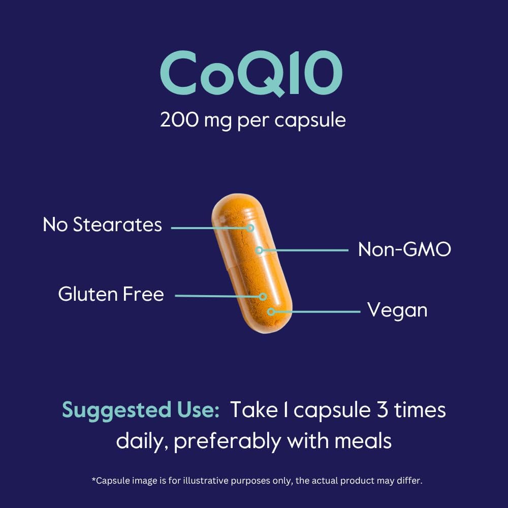 BESTVITE CoQ10 200mg (120 Vegetarian Capsules) Naturally Fermented - No Stearates - Vegan - Gluten Free - Non GMO