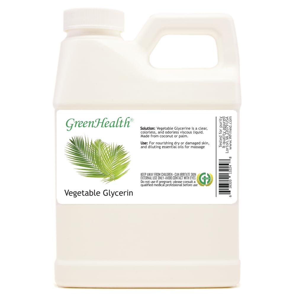 GreenHealth Vegetable Glycerin 16 fl oz – 100% Pure, Non-GMO, Clear Liquid – Carrier Oil for Soap Making, Tinctures, Crafts, DIY Projects – Plastic Jug w/Cap