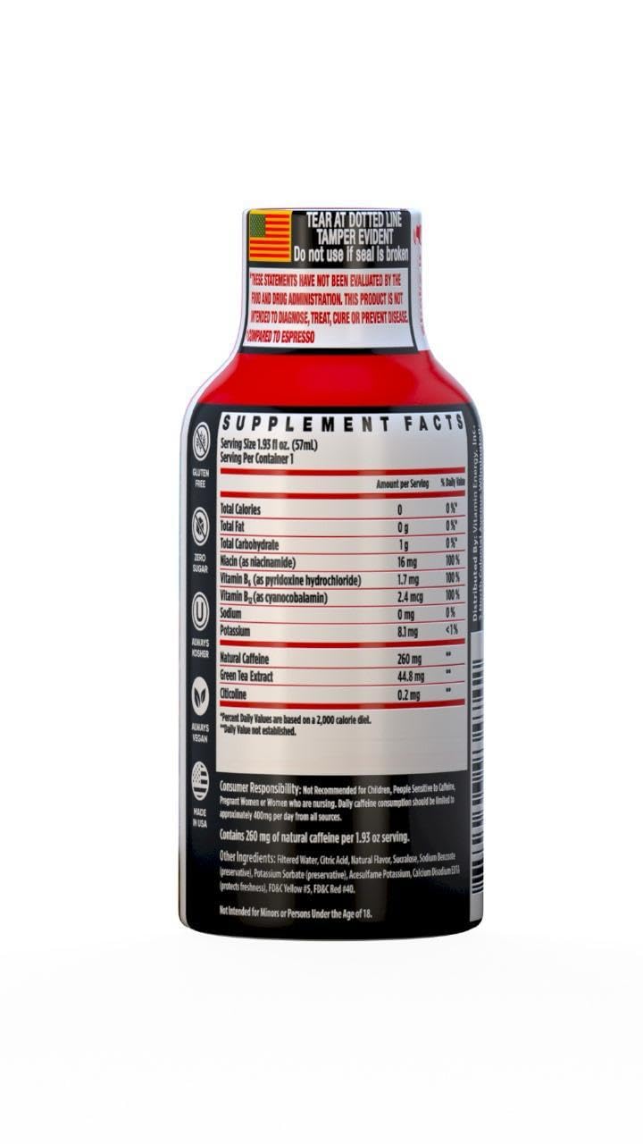 Vitamin Energy Immune+ Extra Strength Energy Shot Fruit Punch 8 Pack, 260mg Natural Caffeine, B-Vitamins, Citicoline, Green Tea, Immunity & Focus Support, Zero Sugar, Gluten-Free 1.93 fl oz