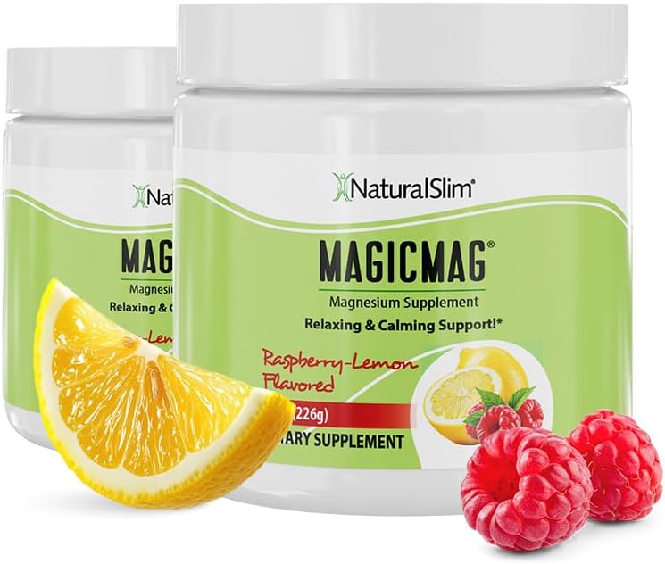 NaturalSlim Magicmag Pure Magnesium Citrate Powder Stress, Constipation, Muscle, Heart Health, and Sleep Support | Raspberry Lemon Magnesium Supplement - 8oz Drink Mix (2 Pack)