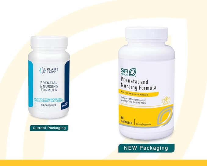 SFI Health Klaire Labs Prenatal & Nursing Multivitamin - Postnatal & Prenatal Vitamins for Women with Iron - Complete Nutritional Support During Preconception, Pregnancy & Breastfeeding (90 Capsules)