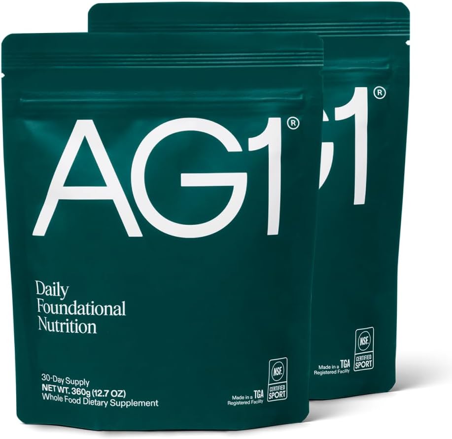 AG1 Greens Powder Supplement | Improve Gut Health | Multivitamin, Probiotic, Gluten Free, Vegan and Keto Friendly | 75 Vitamins (Athletic Greens) - 2 Pack, Classic Formula (30 Servings Per Pouch)