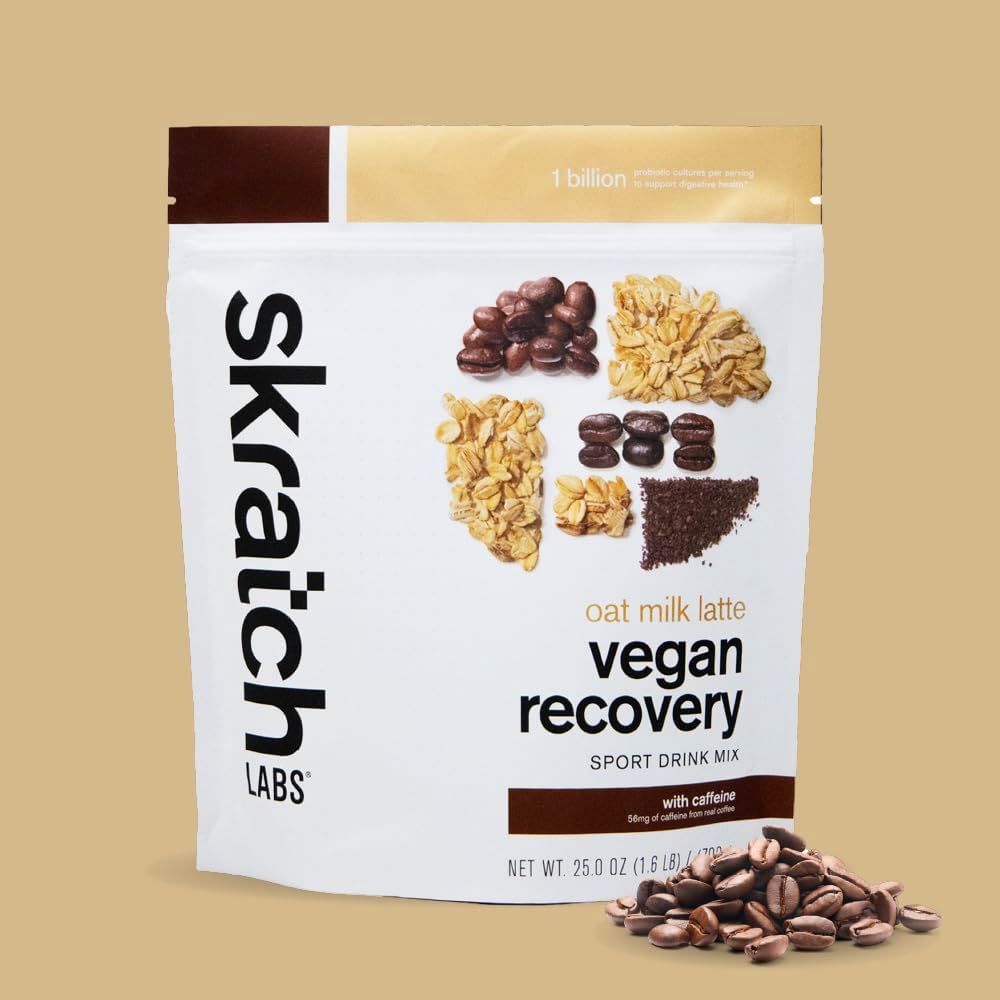 Skratch Labs Recovery Drink Mix - Oat Milk Latte - Post Workout Powder - Complete Plant Protein and Probiotics - 56mg of Caffeine from Coffee - 12 Servings - Gluten Free, Kosher, Non-GMO