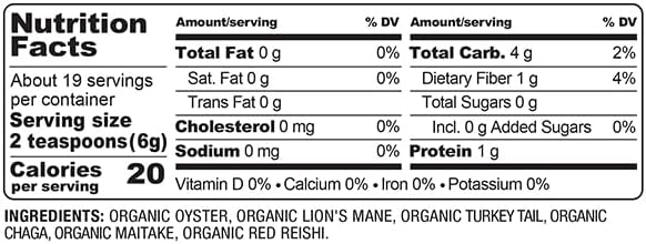 BareOrganics Mushroom Memory Blend Powder – Organic Superfood Mushroom Supplement with Lion’s Mane, Reishi, Maitake & Turkey Tail, Vegan Adaptogenic Powder - 4 oz
