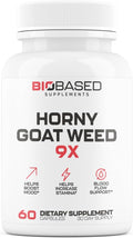 Horny Goat Weed + 9 Ingredients - Pills for Men with Fast Acting Blood for Performance | Build Muscle, Assist Energy | 9 Strategic Backed Ingredients | 3rd Party Tested Supplement - 60 Pills
