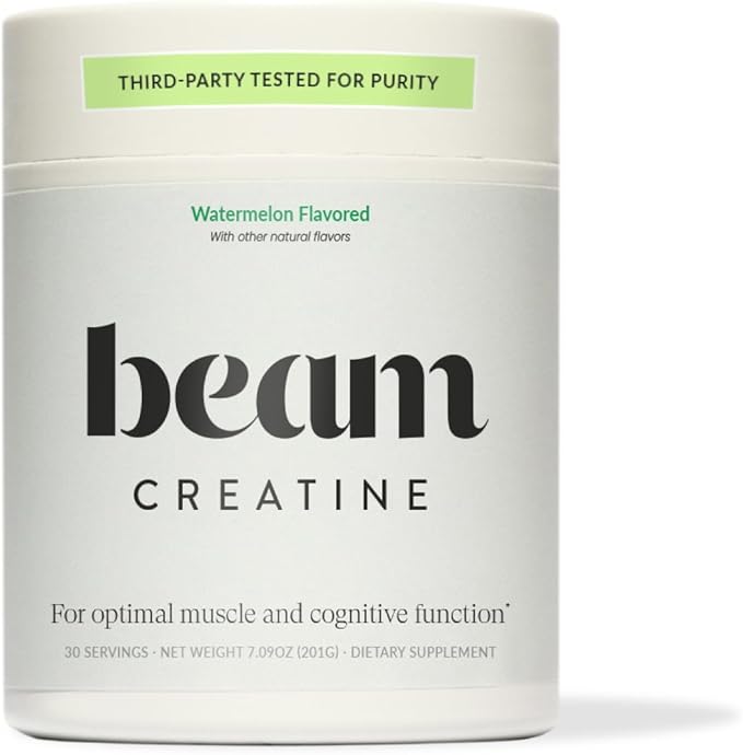 Beam Creatine Powder, Third Party Tested, Micronized Creatine Monohydrate Supplement, Creatine for Women and Men, Muscle Strength, Recovery, Health and Wellness Gift, 30 Servings, Watermelon