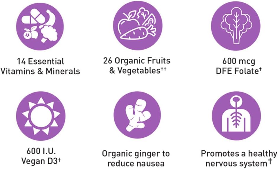 Realfood Organics Prenatal Multi - Before, During, & Post Pregnancy - Folate, D3 & Iron to Support Healthy Fetal Growth and Development*, Gentle on Stomach, Gluten-Free, Soy Free, 90 Tablets
