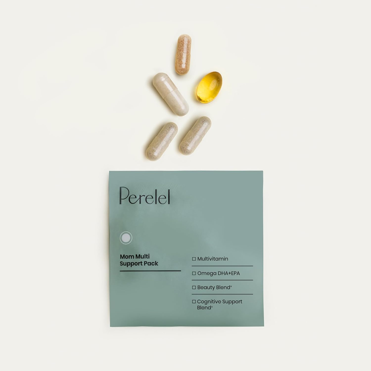 Perelel Mom Multi Support Pack, Postnatal Vitamins for Women with Omega 3 Dha, Iron, Collagen, & Vitamin B12 to Support Postpartum Health, Soy & Gluten Free, Non GMO, 30 Daily Pill Packs