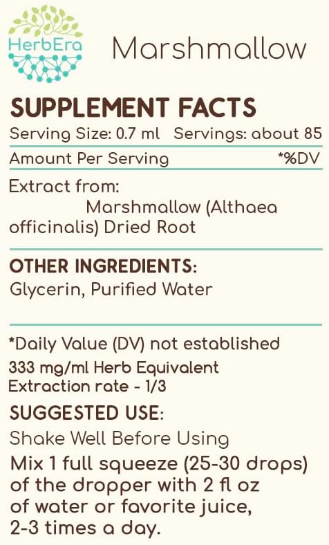 Marshmallow B60 Alcohol-Free Herbal Extract Tincture, Concentrated Liquid Drops Natural Marshmallow (Althaea Officinalis) (2 fl oz)