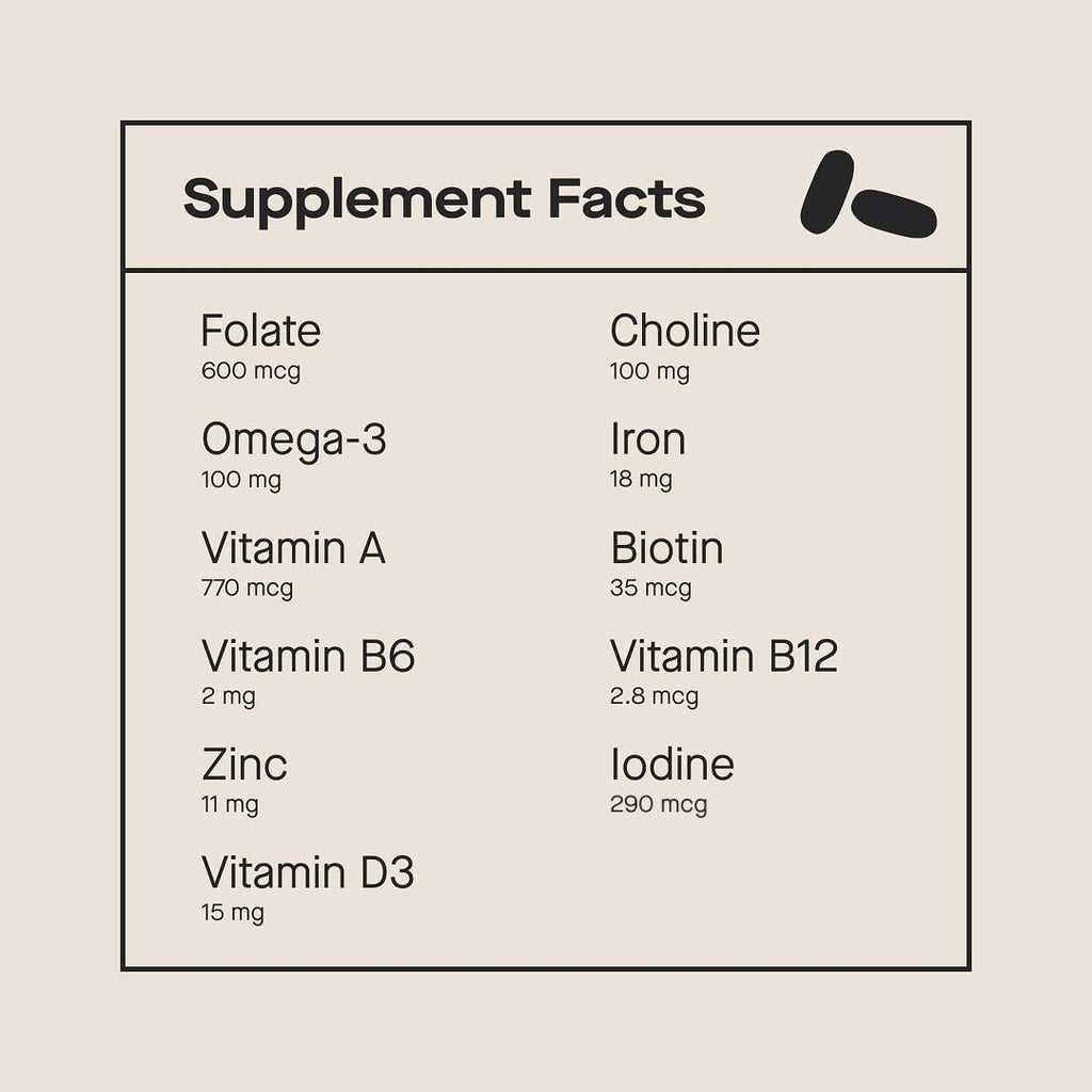 Modern Fertility Prenatal Multivitamin | Developed with OB-GYNs, Contains 12 Essential Nutrients for Support Before, During, and After Pregnancy, 30-Day Supply (60 Capsules)