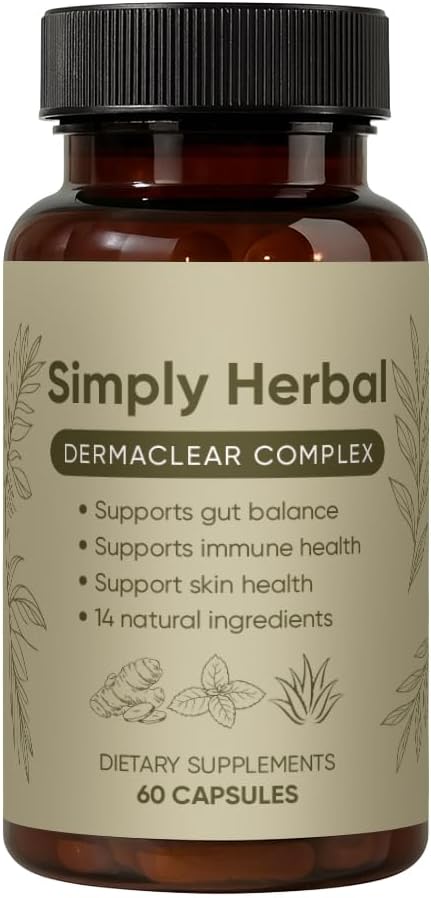 Simply Herbal– Daily Dietary Supplement for Skin & Immune Support, Natural Gut-Skin Balance Formula with Zinc, Vitamin C & Herbal Extracts – 60 Capsules