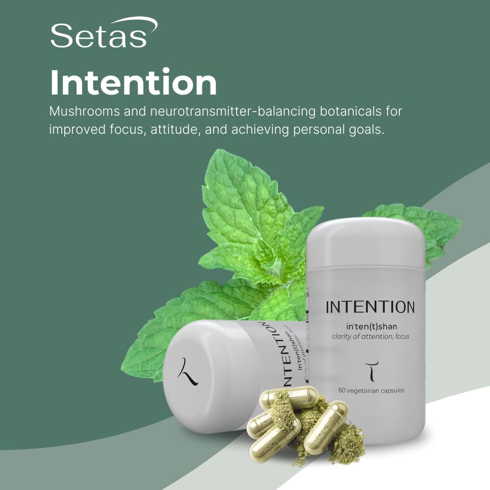 Setas Intention Ceremony Quality Botanical Supplement Organic Chaga & Cordyceps, Rhodiola & Ginger to Support Cognitive Function, Mental Focus, & Memory, Vegan & Non-GMO, 60-Day Supply