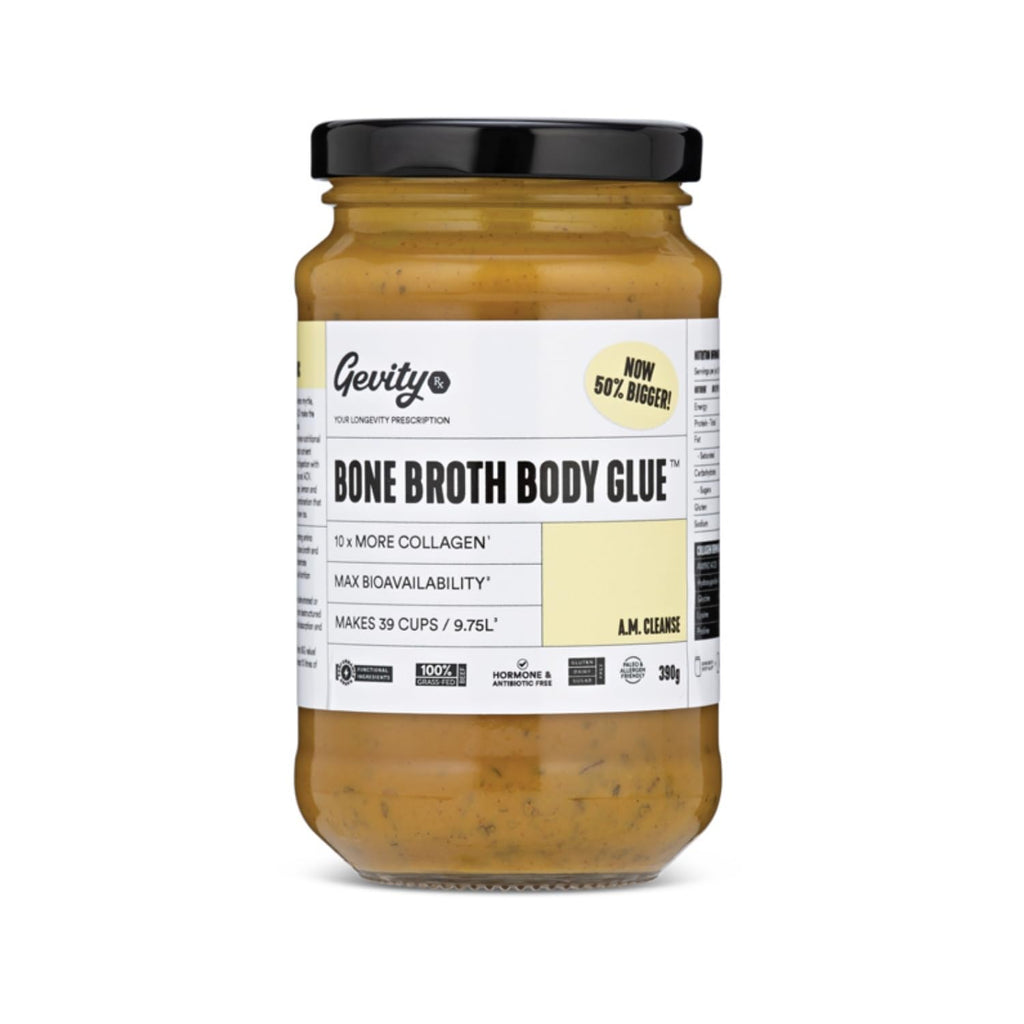 Gevity Rx Bone Broth Body Glue™- Bone Broth - Concentrate - 10x more collagen* - Sip, Cook, Create - 100% Grass Fed Beef (13.75 Ounce, A.M Cleanse)
