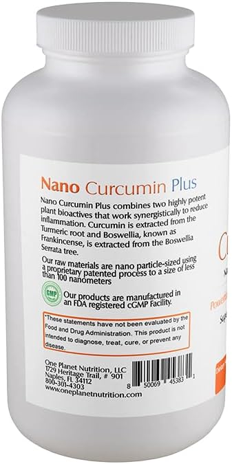 One Planet Nutrition Nano Curcumin Plus 500 mg Veggie Capsules (240 Servings), Nano Curcumin with Boswellia for High Absorption, Supports Joint and Immune Health, Non-GMO, Vegan, Gluten-Free