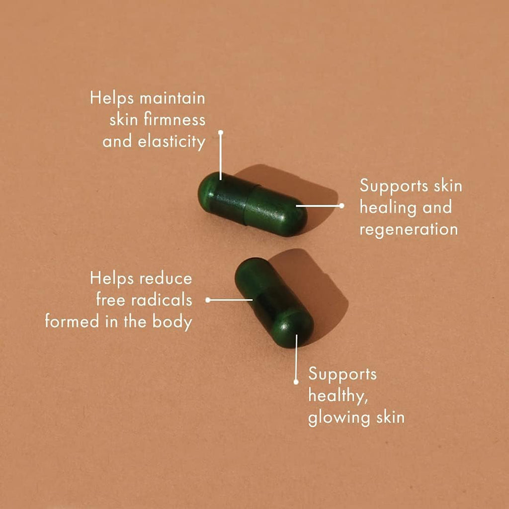 WelleCo The Skin Elixir Greens Powder Capsules with Zinc, Turmeric, Essential Skin Food, Supports Collagen Formation, Gluten Free & Vegan Glowing Skin Supplement, Firmness & Elasticity, 60 Capsules