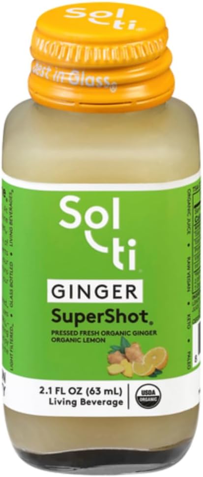 Sol-ti Organic Ginger SuperShot Drink, Aids Digestion, Circulation and Cleansing, SuperFood, Cold-Pressed Apple and Lemon Juice Blend, 12 Pack (2.1 Fl oz)