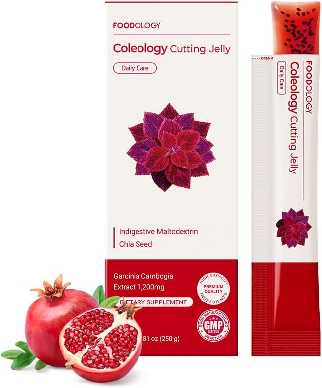 FOODOLOGY Coleology Cutting Stick Jelly, Pomegranate – Appetite Suppressant, Support Weight Management, Chia Seeds, Garcinia Cambogia HCA, Korean Dietary Supplement with Collagen - 1 Pack of 10