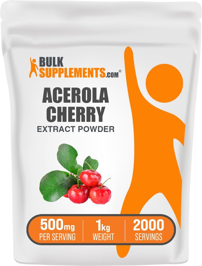 BulkSupplements.com Acerola Cherry Extract Powder - Natural Vitamin C Supplement, Acerola Cherry Powder - Vegan & Gluten Free, 500mg per Serving, 1kg (2.2 lbs) (Pack of 1)