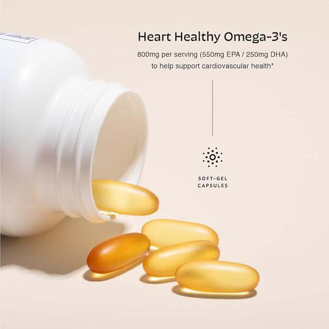 Earth's Splendor Fish Oil Supplement, 120 Softgels, 500mg EPA / 250mg DHA 1000mg, Enteric-Coated, 4 Month Supply