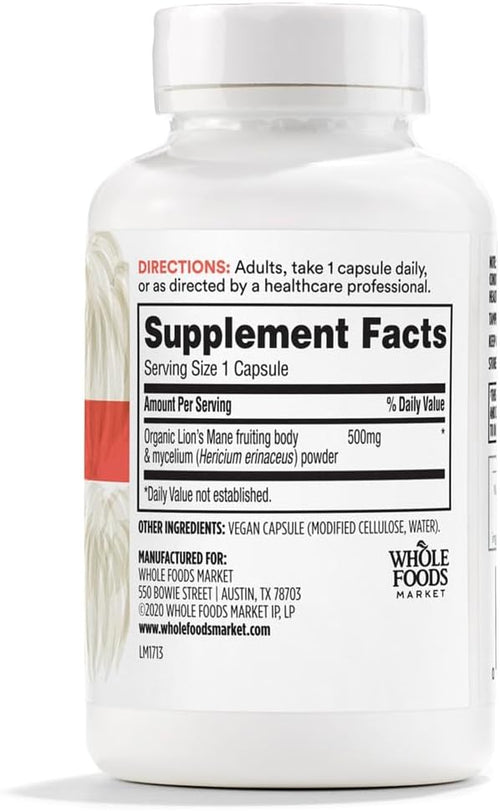 365 by Whole Foods Market, Lion's Mane Mushroom 500mcg, Vegan, 90 Count
