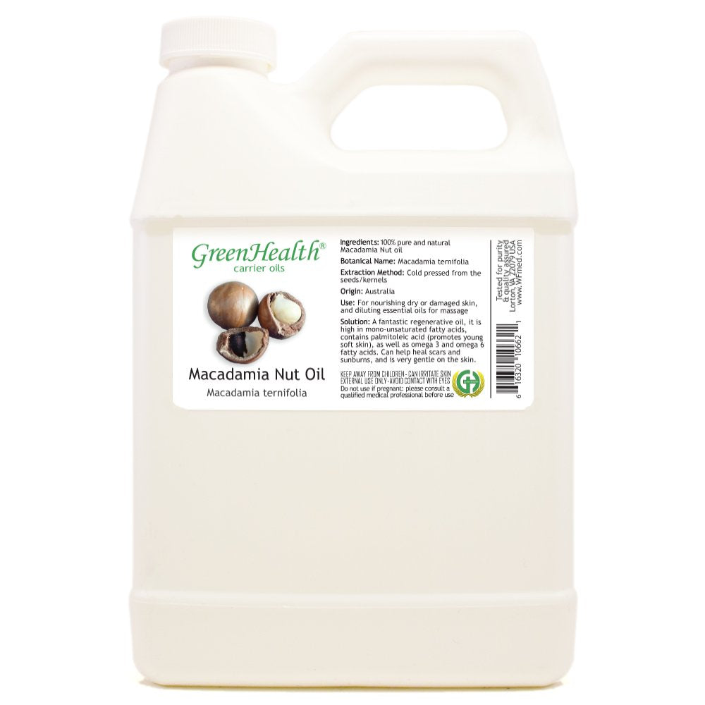 GreenHealth Macadamia Nut Carrier Oil - 32 fl oz (946 ml) - 100% Pure Cold Pressed (Macadamia Nut)