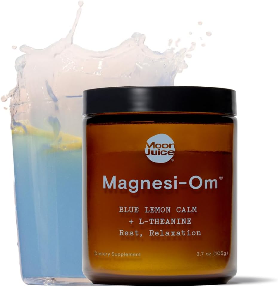 Moon Juice - Magnesi-Om, Blue Lemon - Jar (30 Servings) - Support Brain Health & Rest - Magnesium Powder - L-Theanine - Regularity - Glass Bottle - 100% Traceable - Vegan & Non GMO - 4.2oz