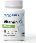 Puregen Labs Vitamin C 250 MG Supports a Healthy Immune System & Antioxidant Protection | Non-GMO | Gluten Free | Made in USA - 200 Tablets