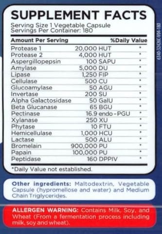 Zenesis Labs Digestive Enzymes - with Amylase, Bromelain, Protease, Lipase, & 14 Other Enzymes - 180 Capsules/Bottle