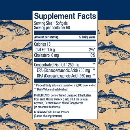 Wiley's Finest Wild Alaskan Fish Oil Peak EPA - Triple Strength Peak EPA & DHA Supplement - 1000mg Fish Oil - Omega-3s for Joint Health Support - 60 Softgels (60 Servings)