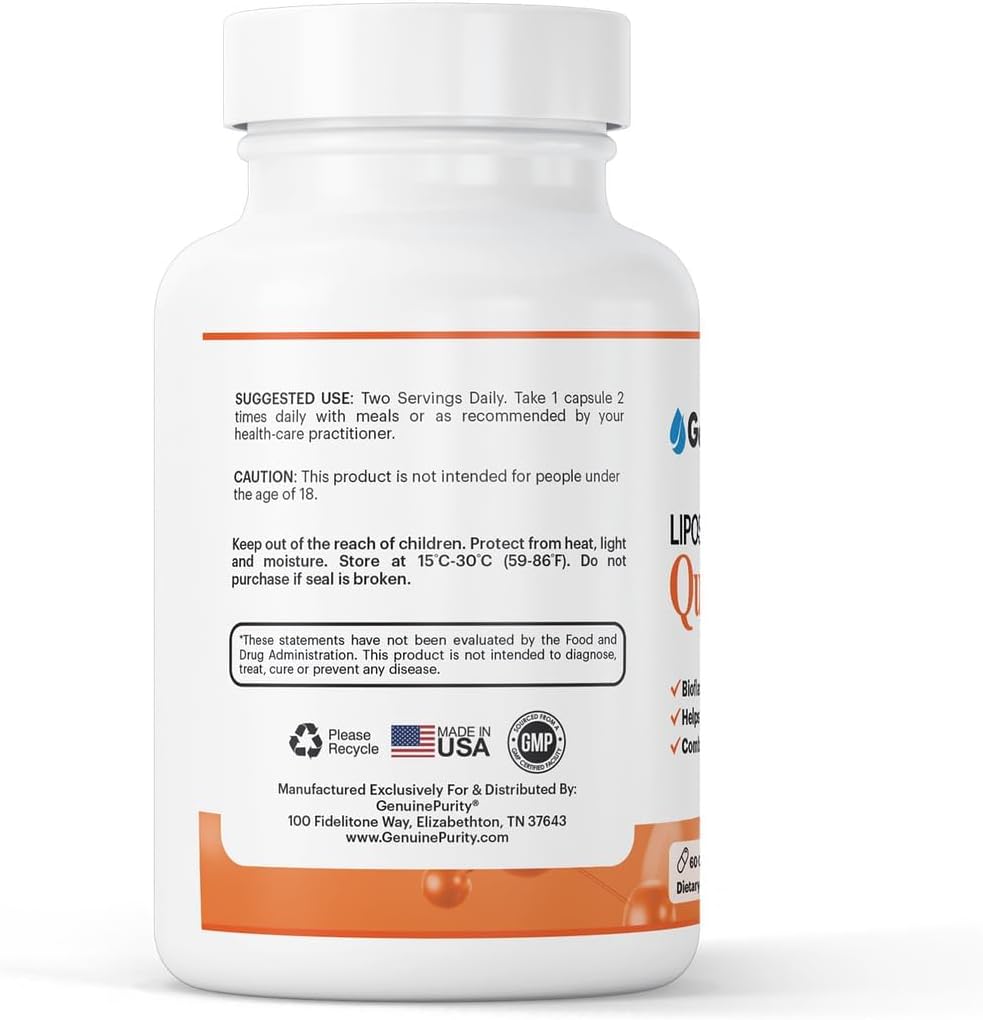250mg Liposomal Quercetin Supplements - 60 Vegan Capsules to Support Antioxidant Defense, Cellular Health & Immune System - Quercetin Capsules Perfect for Healthy Aging and Vitality