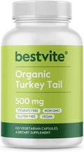 Organic Turkey Tail 500mg (120 Veggie Capsules) - No Stearates - Vegan - Non GMO - Gluten Free - Certified Organic Turkey Tail
