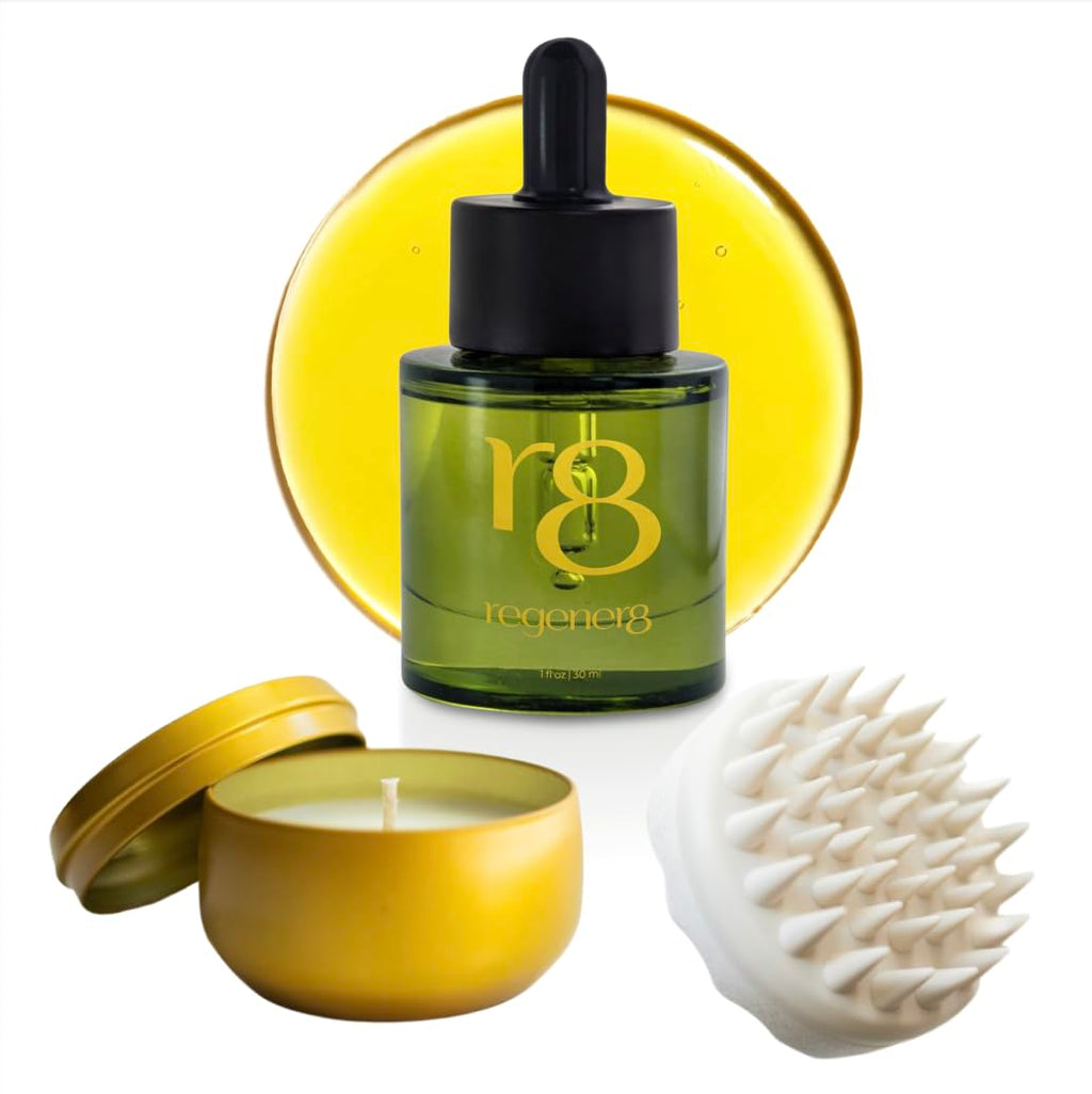 regener8 3-in-1 Hormonal Hair Loss & Thinning Treatment - Scalp Reset System With Multi-Signal Hair Growth Oil, Scalp Massage Brush & Cortisol-Reducing Candle - Complete Hair Revival Bundle for Women