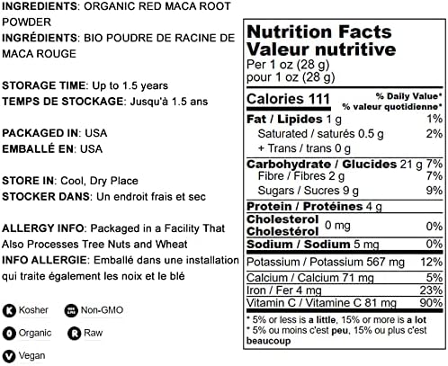 Food to Live Organic Red Maca Powder, 2 Pounds Raw Ground, Non-GMO, Kosher, Vegan, Fine Flour, Bulk