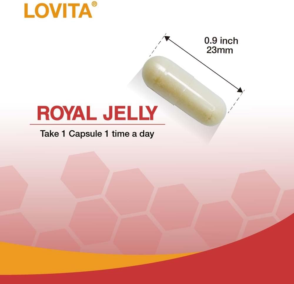 Lovita Royal Jelly 333 mg, 3:1 Concentrate, with 20mg 10-HDA, Natural Source Super Food, Supports Skin Health & Energy Production, 60 Capsules