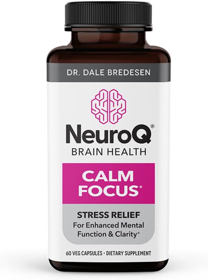 NeuroQ Calm Focus Capsules - Stress Relief Supplement - Supports Mental Function & Relaxation - Sensoril Ashwagandha, Magnesium, GABA, L-Theanine, Andean Cocoa & Kava Kava - 60 Capsules