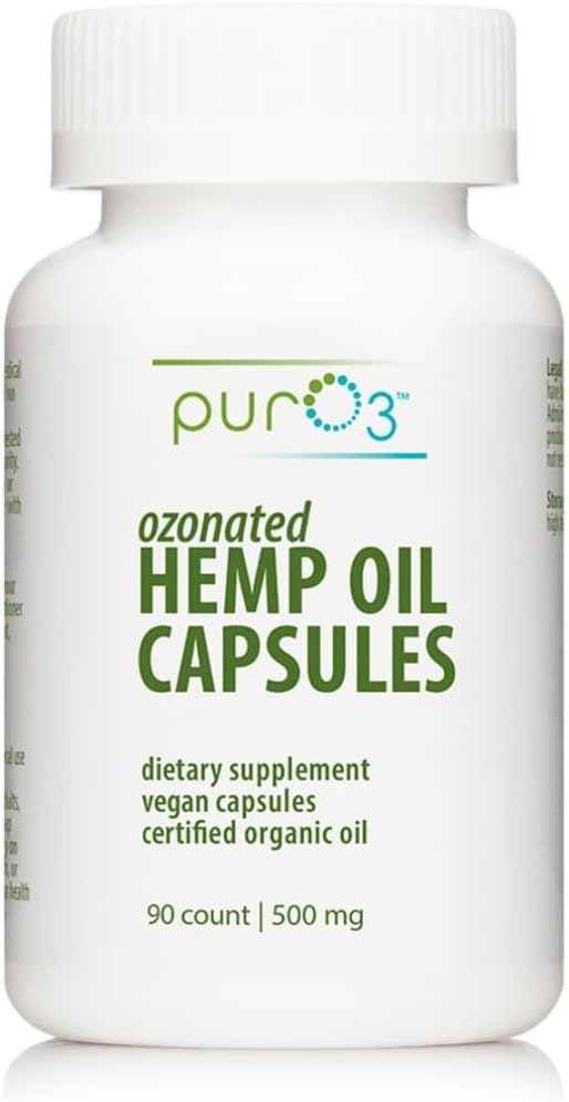 PurO3 Hemp Seed Oil Capsules - High Potency Pure Ozonated Oils for Immune Support & Wellness Benefits - Organic Oxygen Infused Supplement - 90 Veggie Softgels