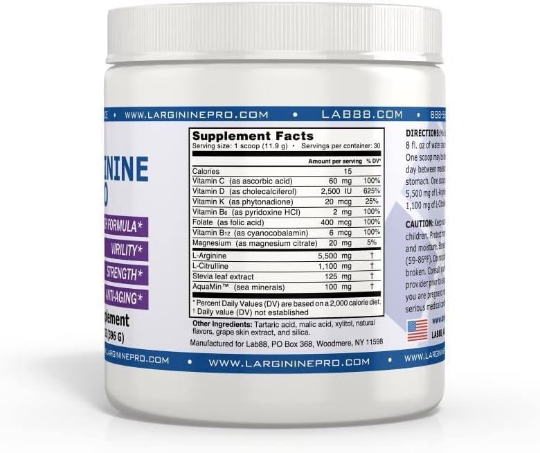 L-ARGININE PRO | 5,500mg L-Arginine Plus L-Citrulline 1,100mg Orange & Grape Powder Drink Mix Supplement for Increased Nitric Oxide Production