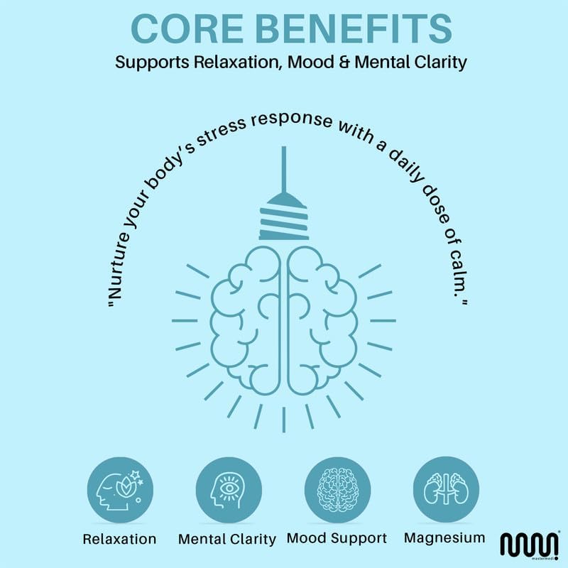 mastermedi Cortisol Supplements for Women and Men Support with Magnesium, Ashwagandha, Lion’s Mane & GABA – Adaptogenic Stress Relief & Mood Support – Non-GMO, No Fillers, Gluten-Free